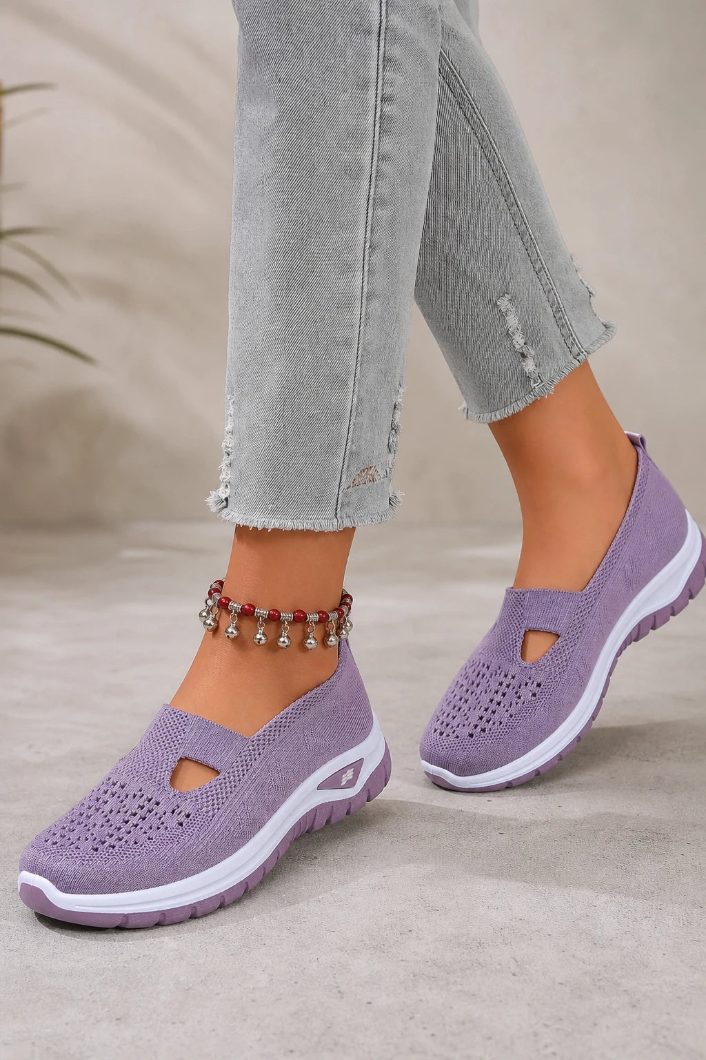 Zapatillas Tejidas Moradas Sin Cordones para Mujer