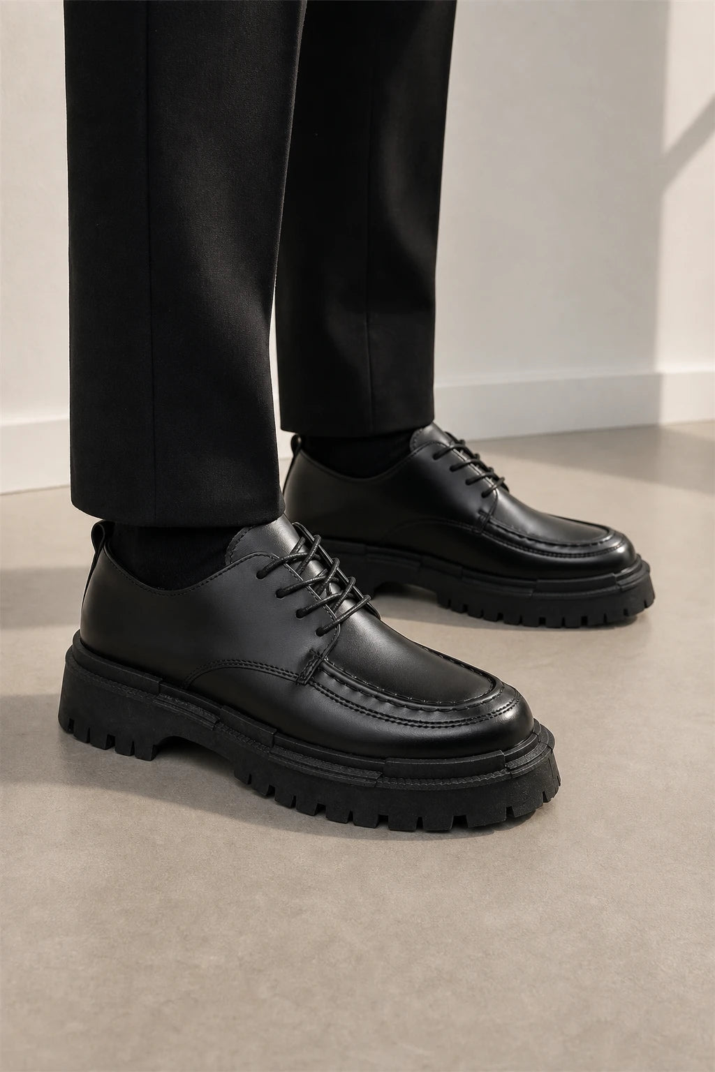 Zapatos De Vestir Hombre Negro Suela Gruesa Con Cordones