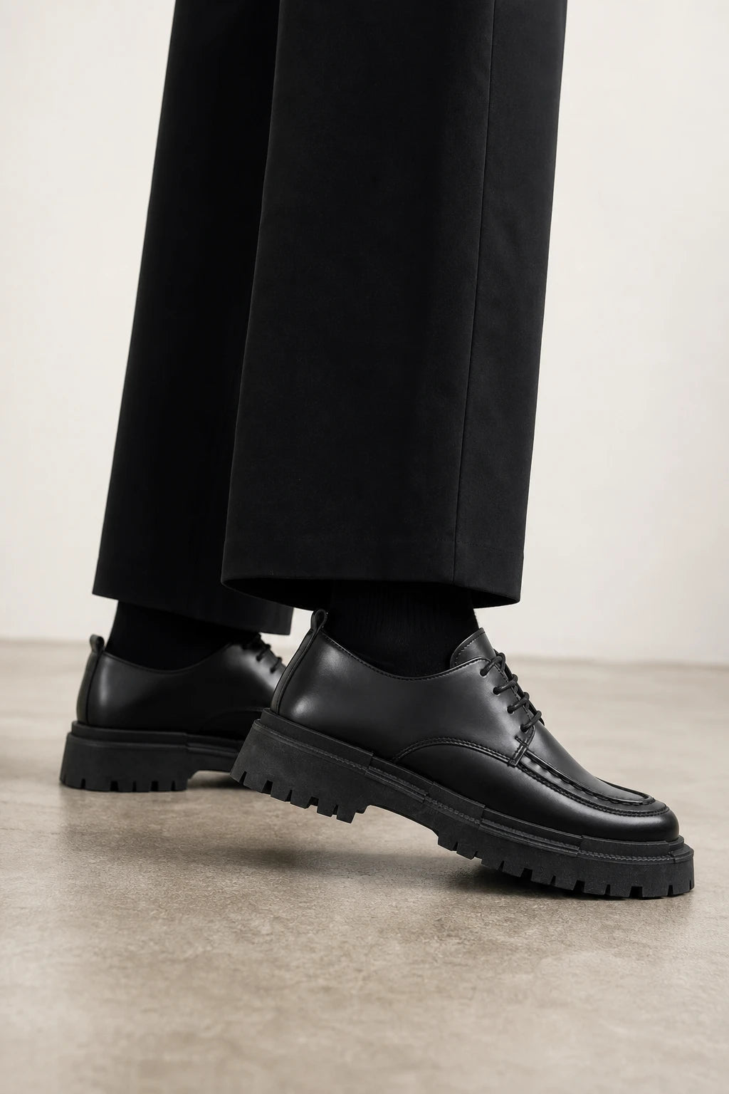 Zapatos De Vestir Hombre Negro Suela Gruesa Con Cordones