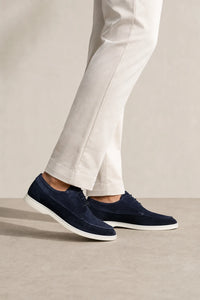 Zapatos Derby de Ante Azul Marino para Hombre con Cordones