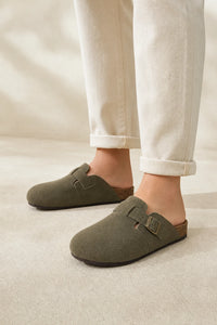 Zuecos De Cuero De Gamuza Con Plantilla De Corcho